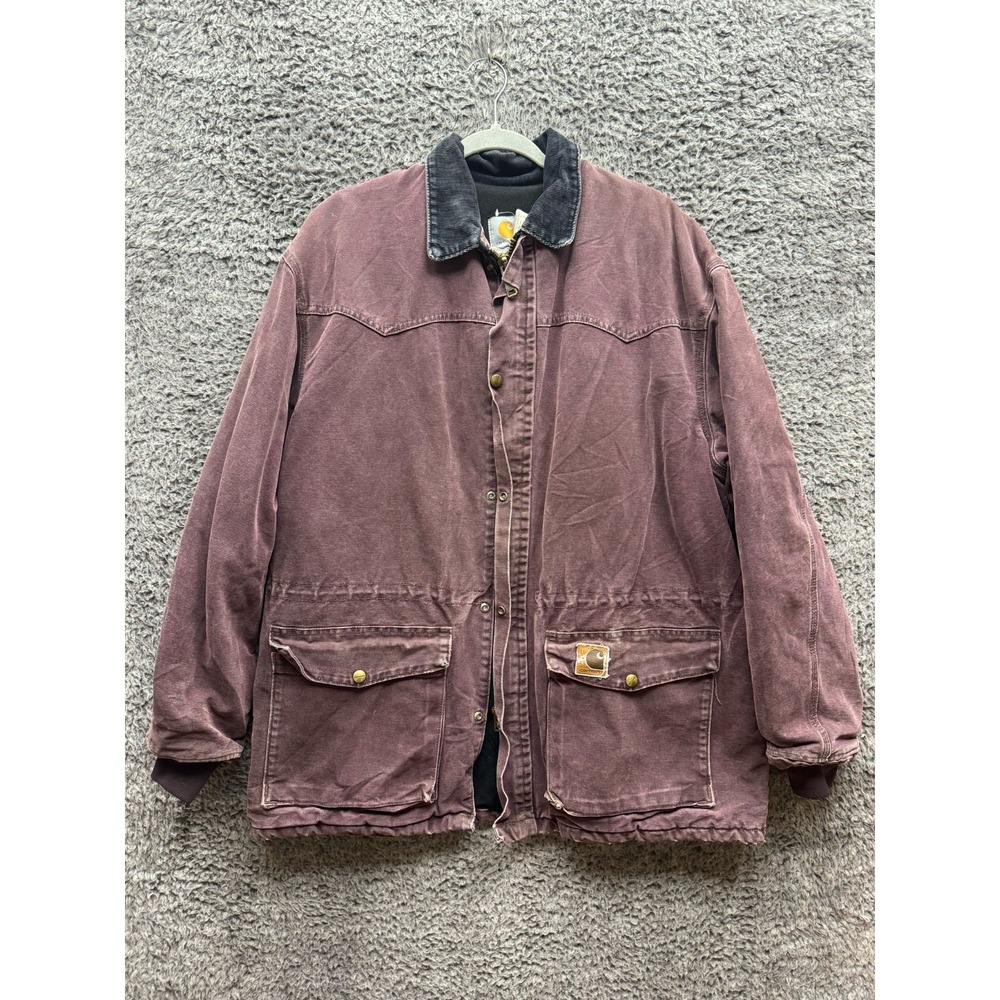 Vintage Carhartt Full Zip Insulated‎ Duck Jacket Burgundy Mens Size L